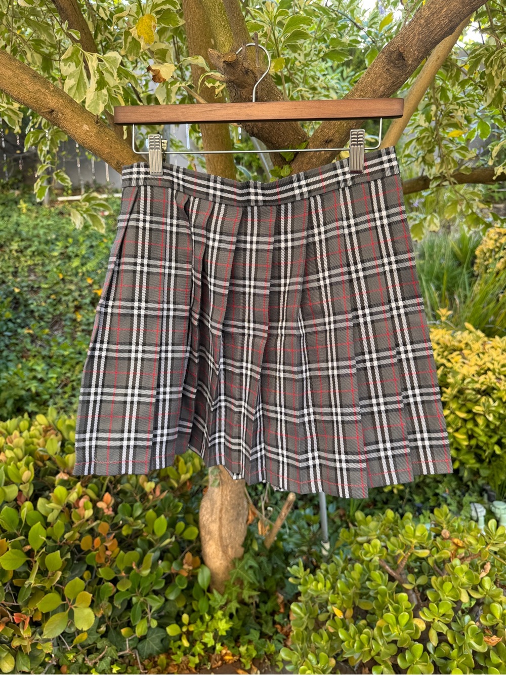 Plaid Pleated Mini Skirt in Gray and Red